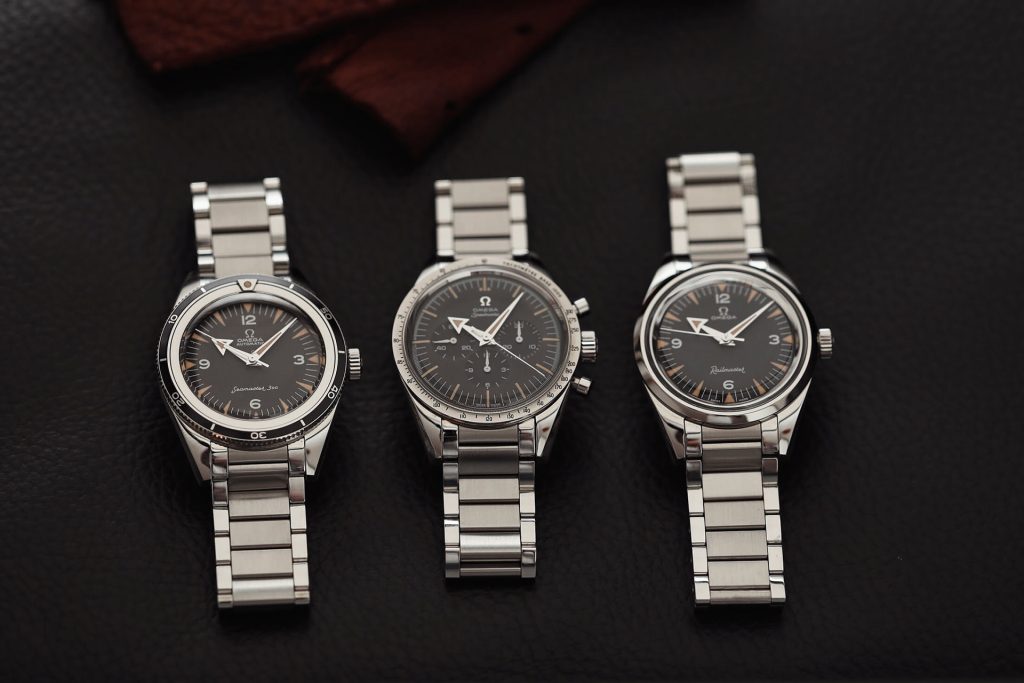 omega trilogy collection 1957 seamaster 300 speedmaster railmaster