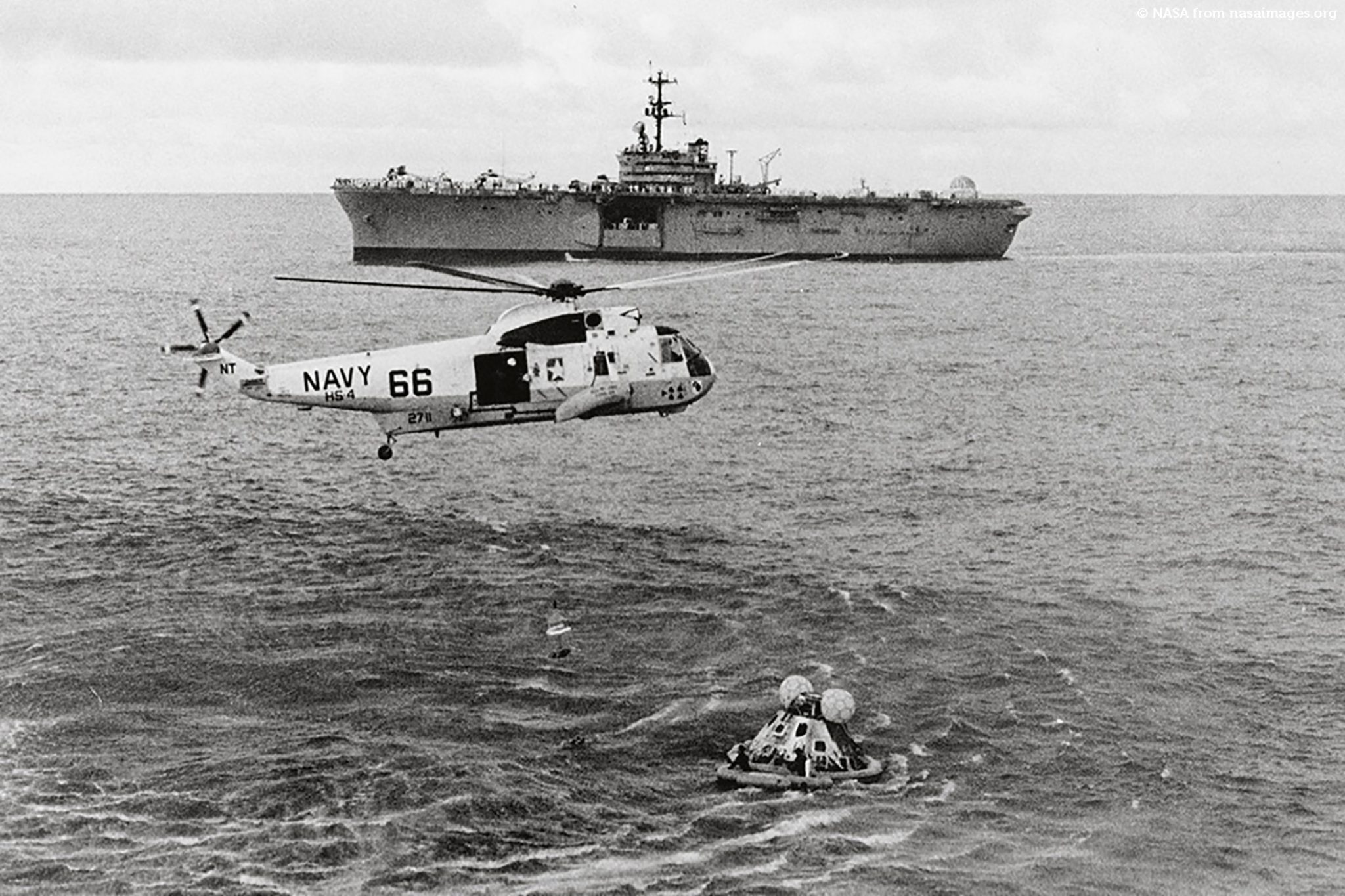Apollo 13 crew recovery after splashdown