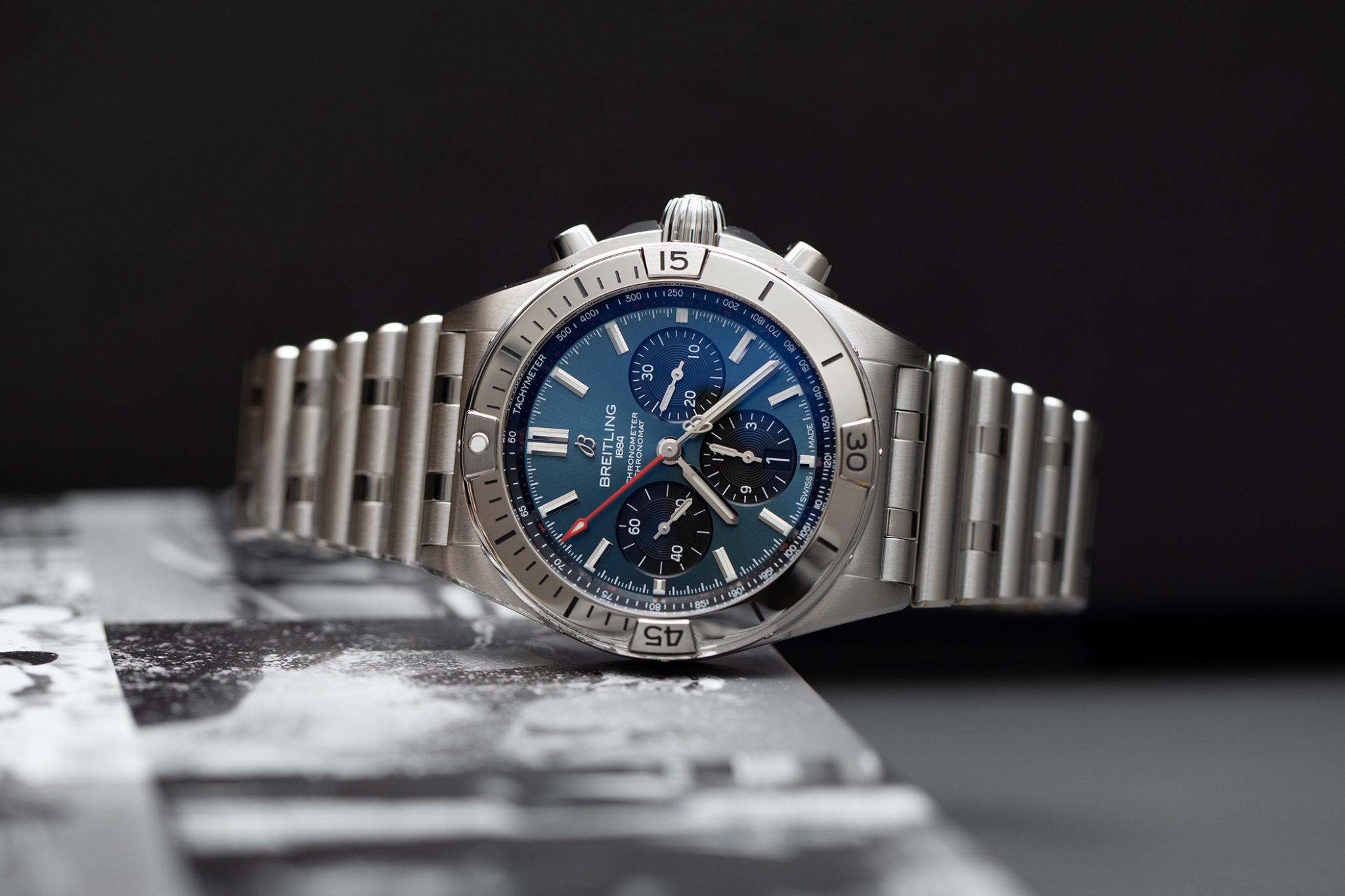 The new Breitling Chronomat collection, here the new Chronomat B01 42 in Stainless Steel with the blue dial