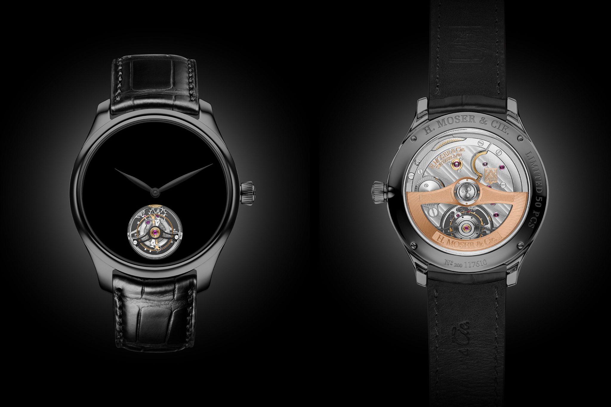 H. Moser & Cie Endeavour Tourbillon Vantablack Black Hands Ref. 1804-1206 - Front and Caseback