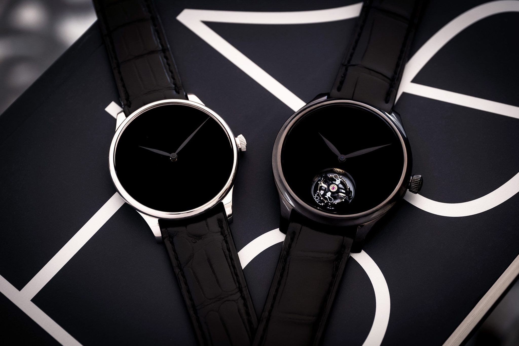 H. Moser & Cie Venturer Vantablack Black Hands in 39mm Ref. 2327-0222 and Endeavour Tourbillon Vantablack Black Hands Ref. 1804-1206