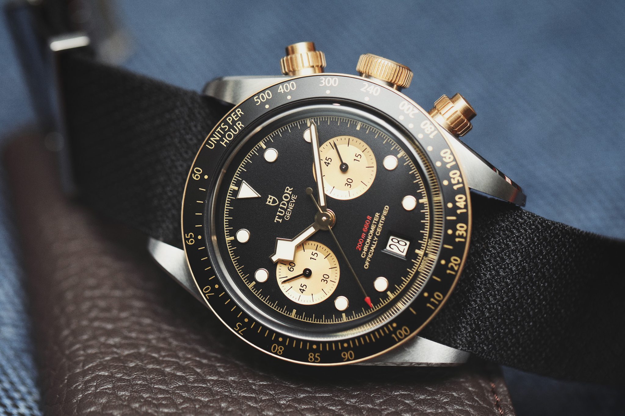 TUDOR Black Bay Chrono S G M79363N 0002 on Black NATO Strap . Article 50 Years Of Tudor Chronographs