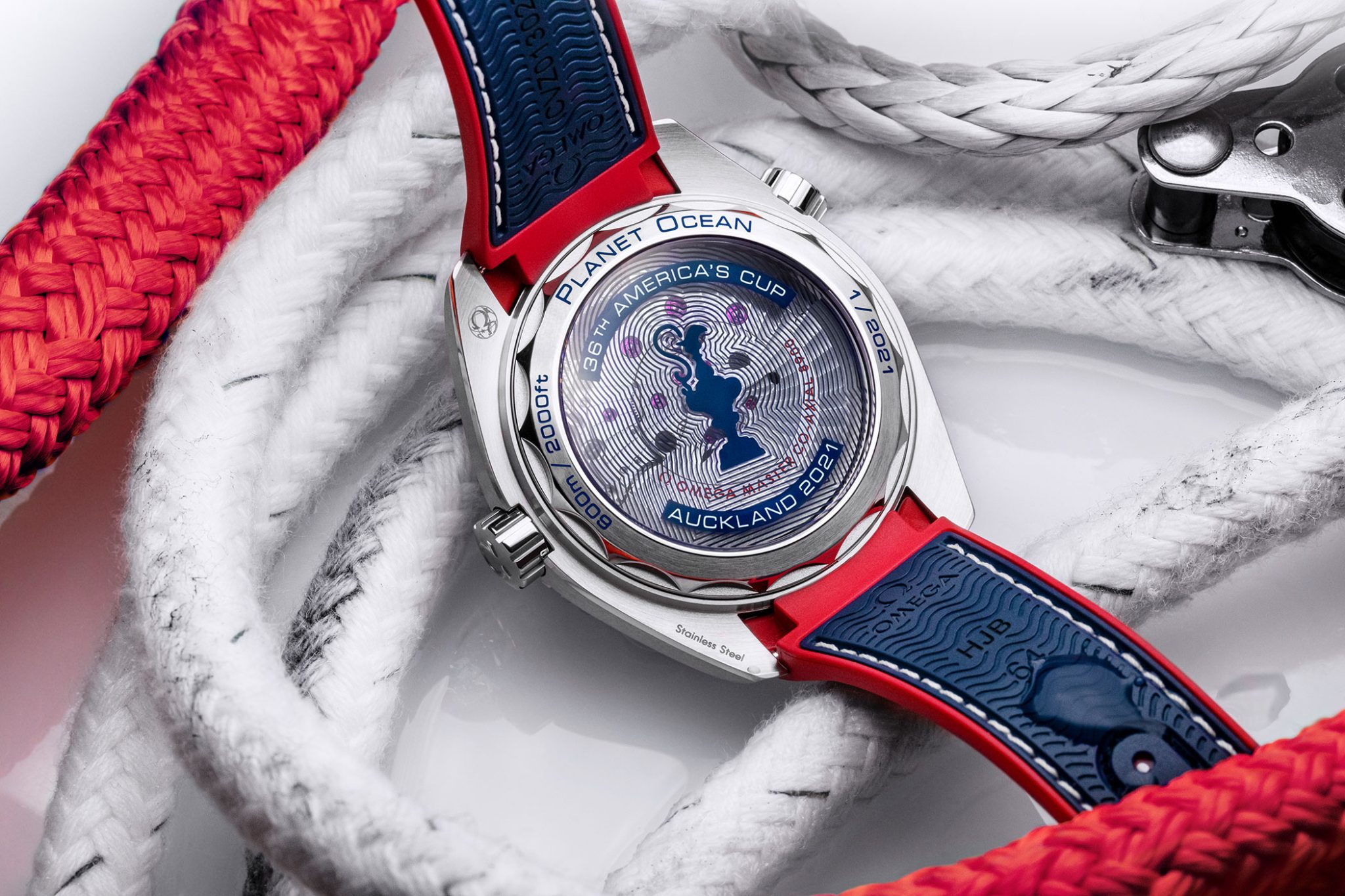 Caseback of the OMEGA Seamaster Planet-Ocean 36th America’s Cup Limited-Edition. OMEGA returns as America's Cup timekeeper in 2021