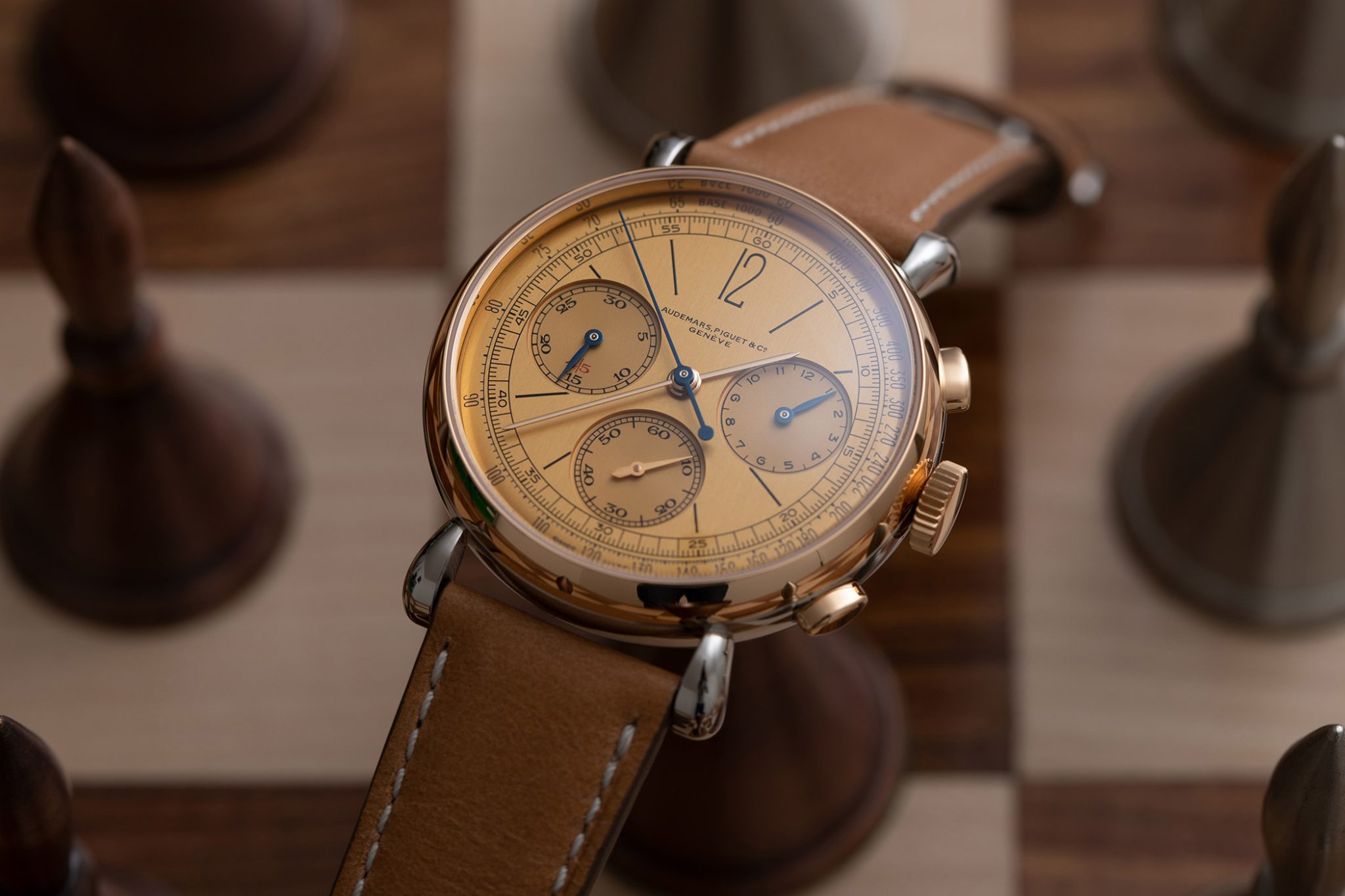 Audemars Piguet [Re]master01 Selfwinding Chronograph Limited Edition. Ref. 26595SR. Yellow Gold Dial. High Quality. Chess.