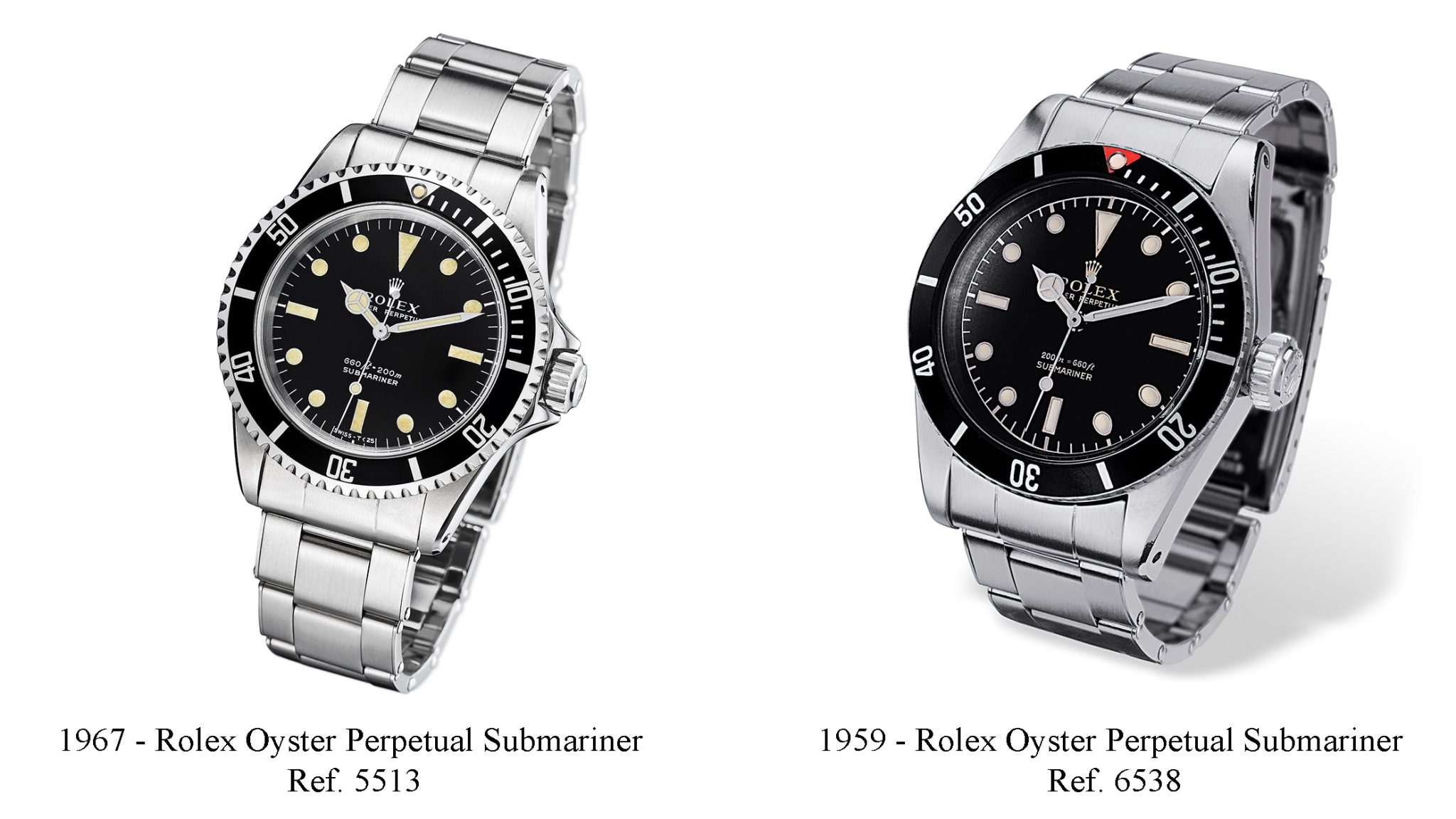 Rolex Submariner 5513 from 1967 and Rolex Submariner Ref. 6538 from 1959