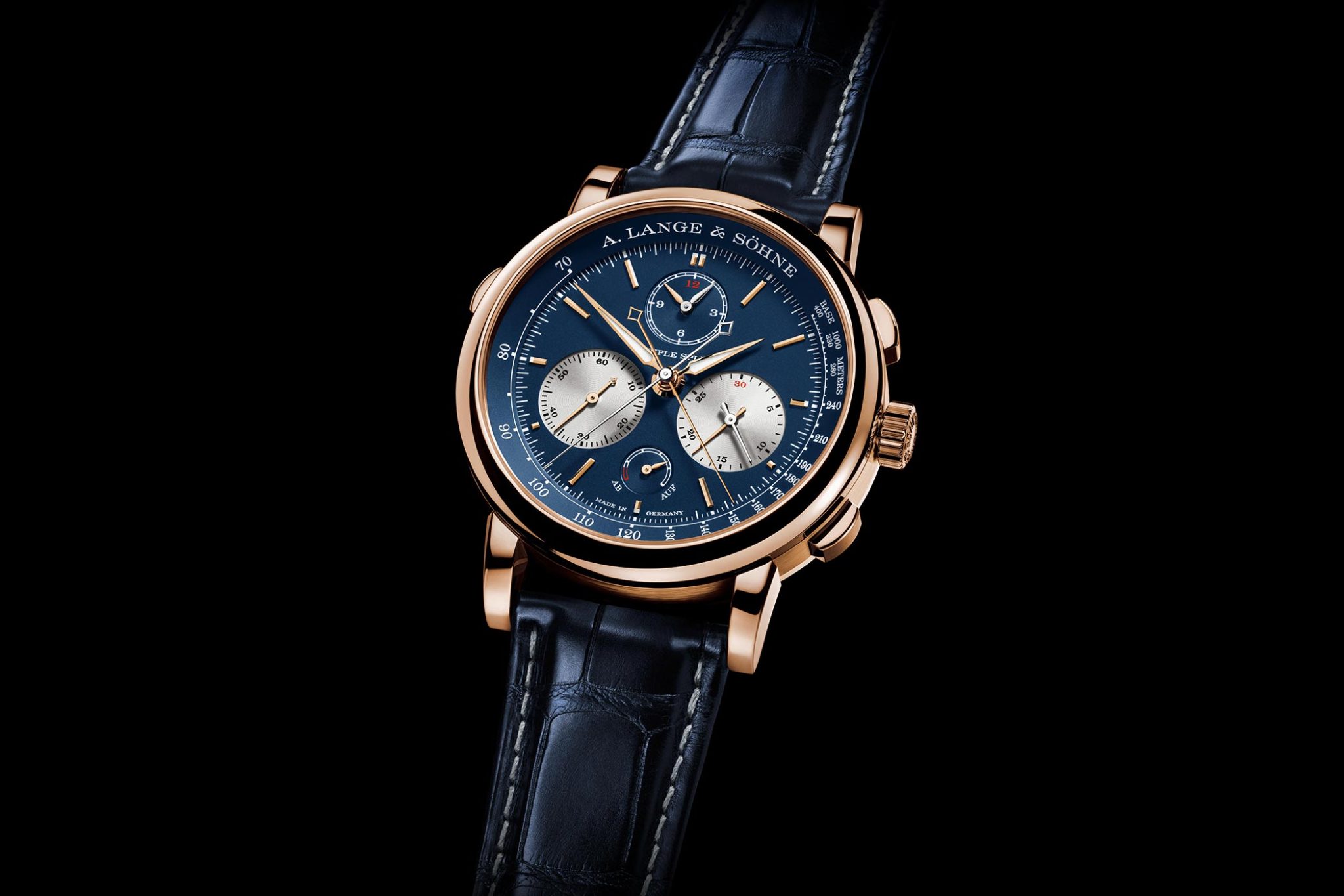 A. Lange & Söhne A Lange soehne ALS Triple Split Chronograph Rattrapante Pink Gold 424-037-B01 2021 W&W Watches and Wonders Front Dial