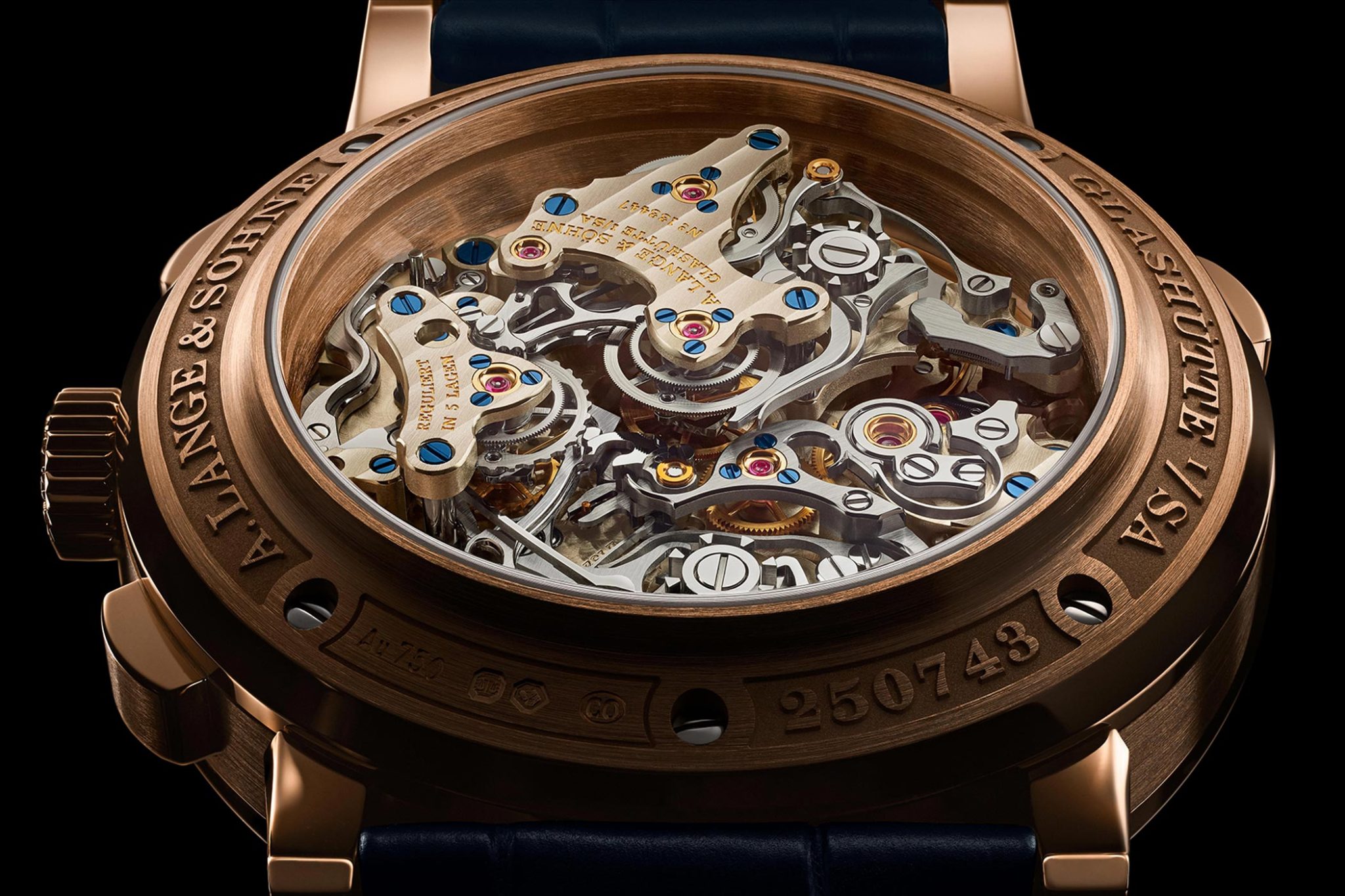 A. Lange & Söhne A Lange soehne ALS Triple Split Chronograph Rattrapante Pink Gold 424-037-B01 2021 W&W Watches and Wonders Calibre L1321 Close Up Caseback