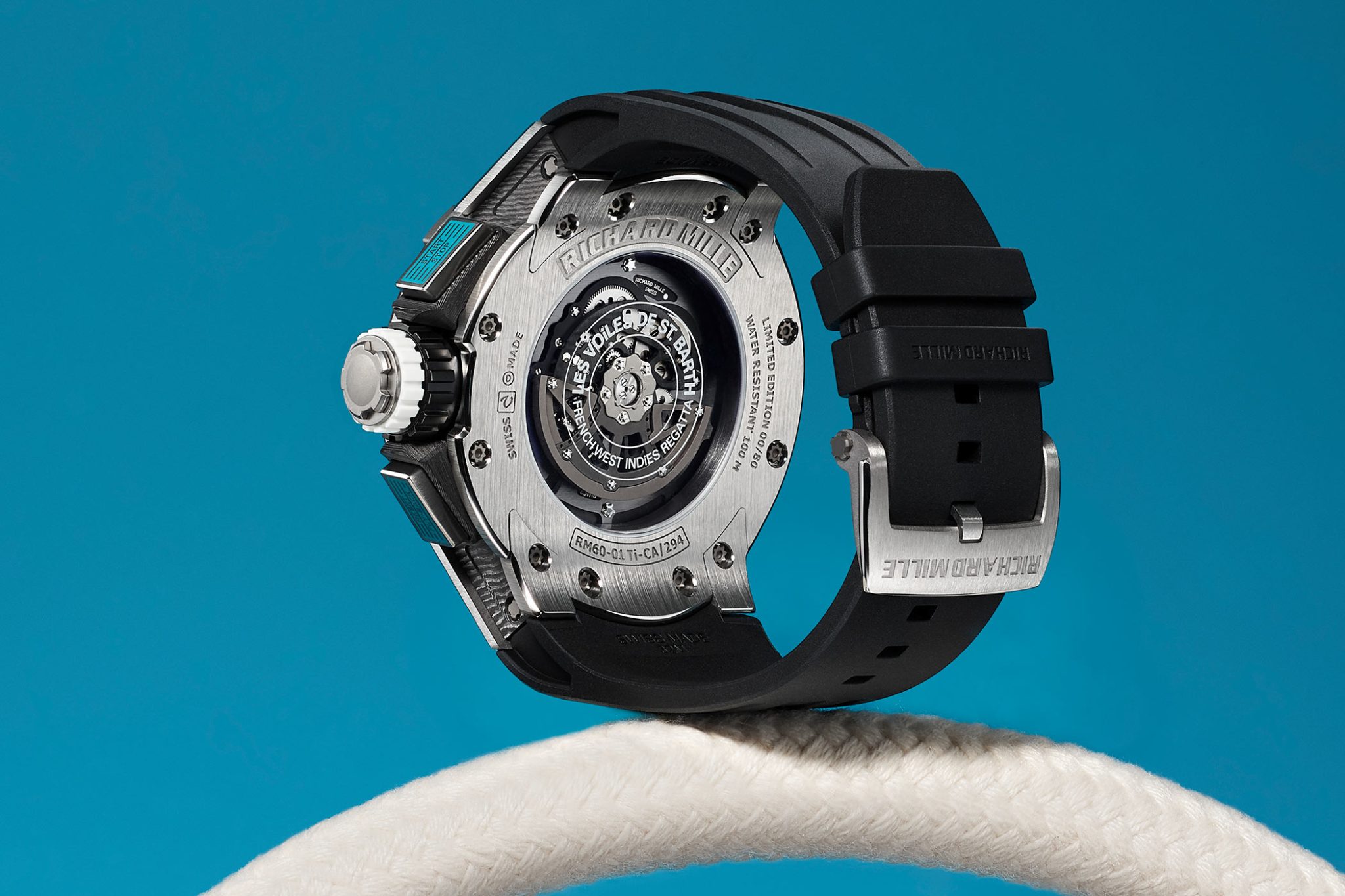 Richard Mille RM 60-01 Automatic Flyback Chronograph Les Voiles De St Barth caseback sapphire calibre RMAC2