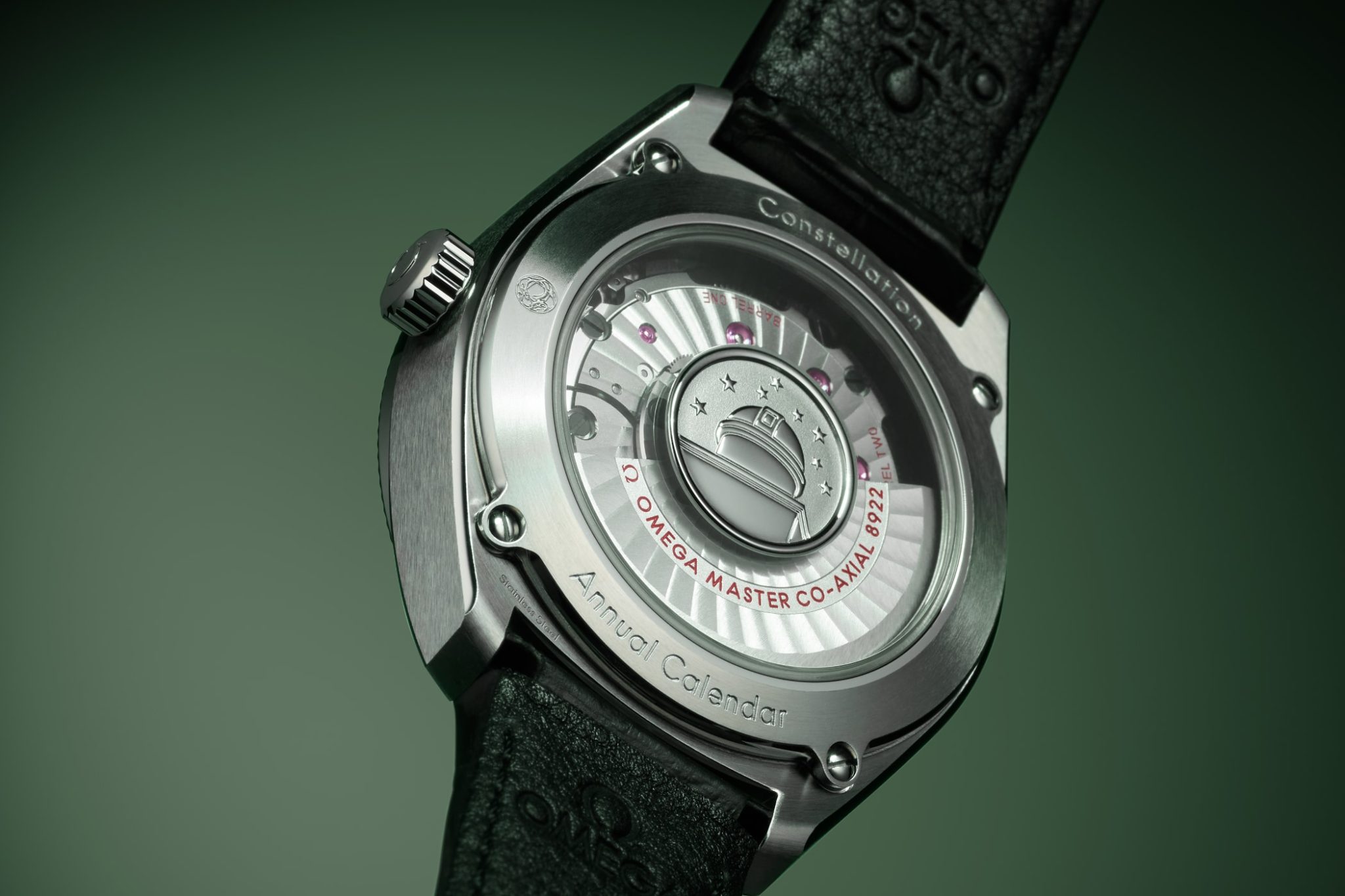 OMEGA-Constellation-Globemaster-Annual-Calendar-Green-Burgundy-Gold-Calibre-8922-Caseback