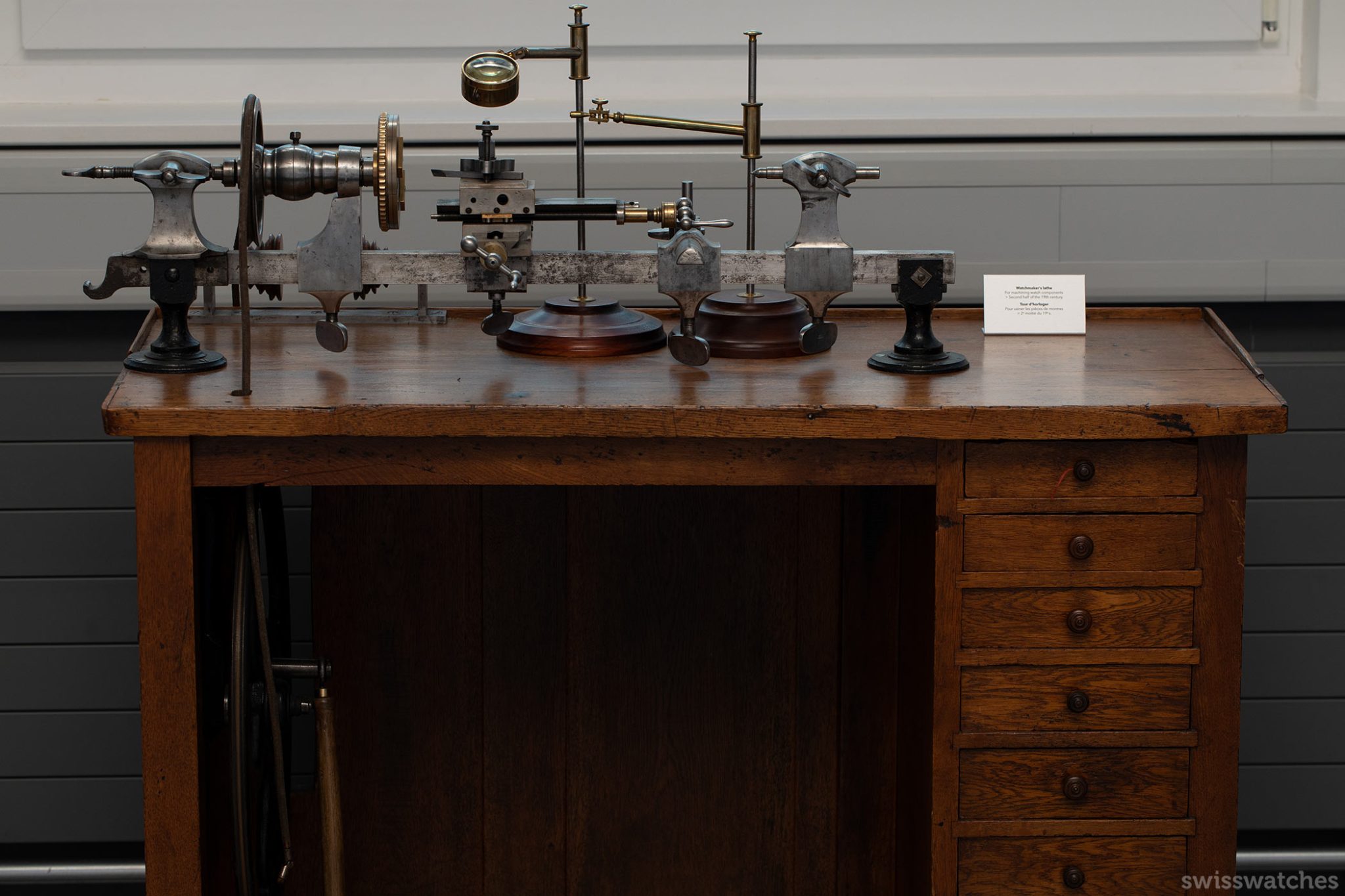 Watchmakers workbench production and watch movement components from the 19th century