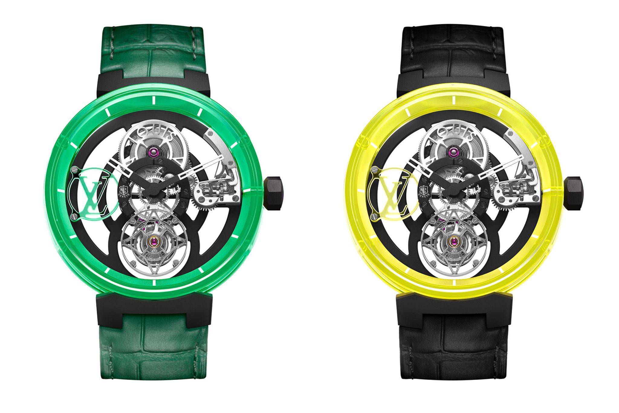 Louis-Vuitton-Tambour-Moon-Flying-Tourbillon-Poincon-de-Geneve-Green-and-Yellow