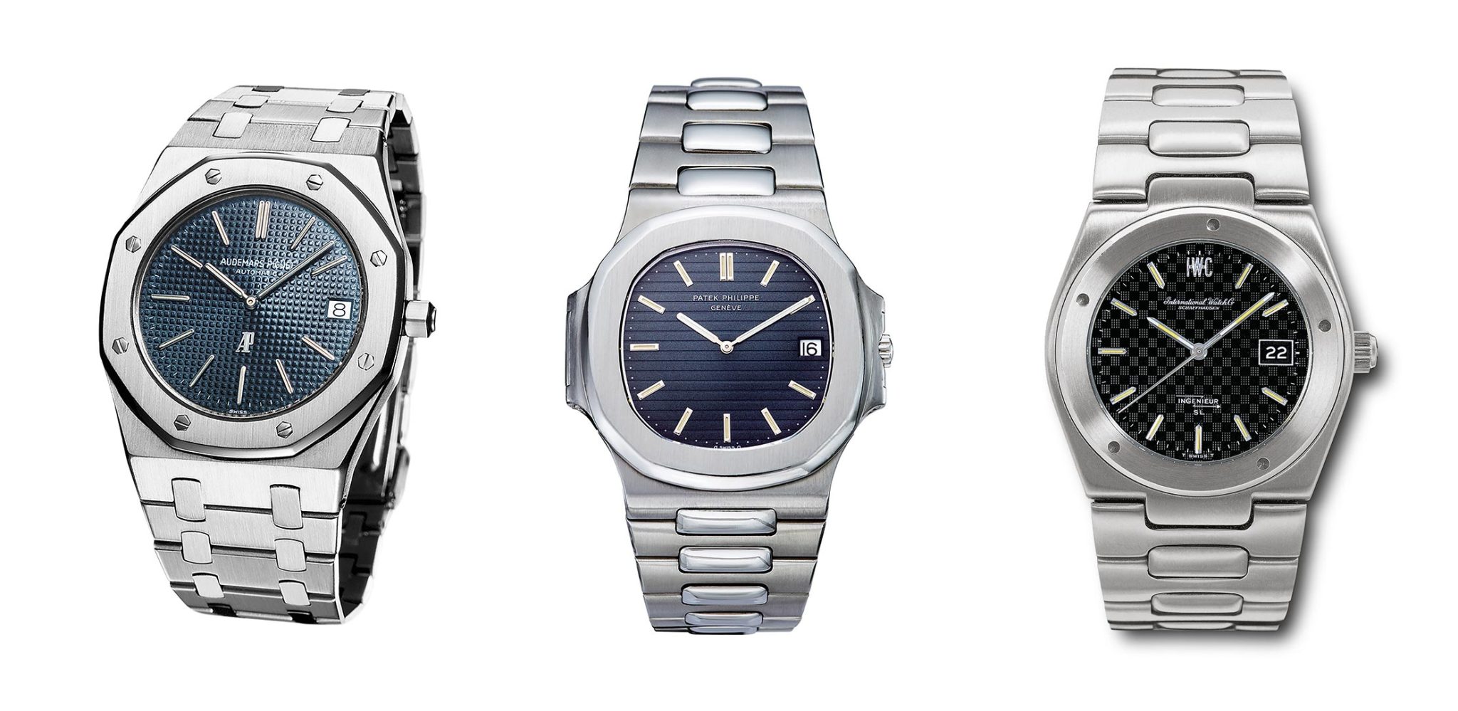 Audemars-Piguet-Royal-Oak-1972-Patek-Philippe-Ref-3700-1A-1976-IWC-Ingenieur-1832-1976-Geralnd-Genta-Designs