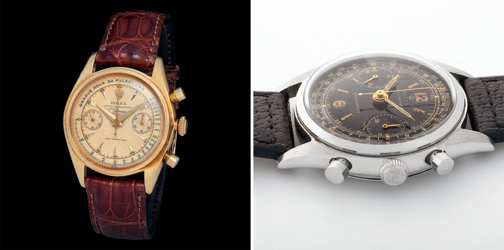 Rolex-4500-Monoblocco-mit-Pulsation-Scale-Dial-Lot-80-Rolex-4500-Chronograph-Black-Gilt-Dial-Lot-20