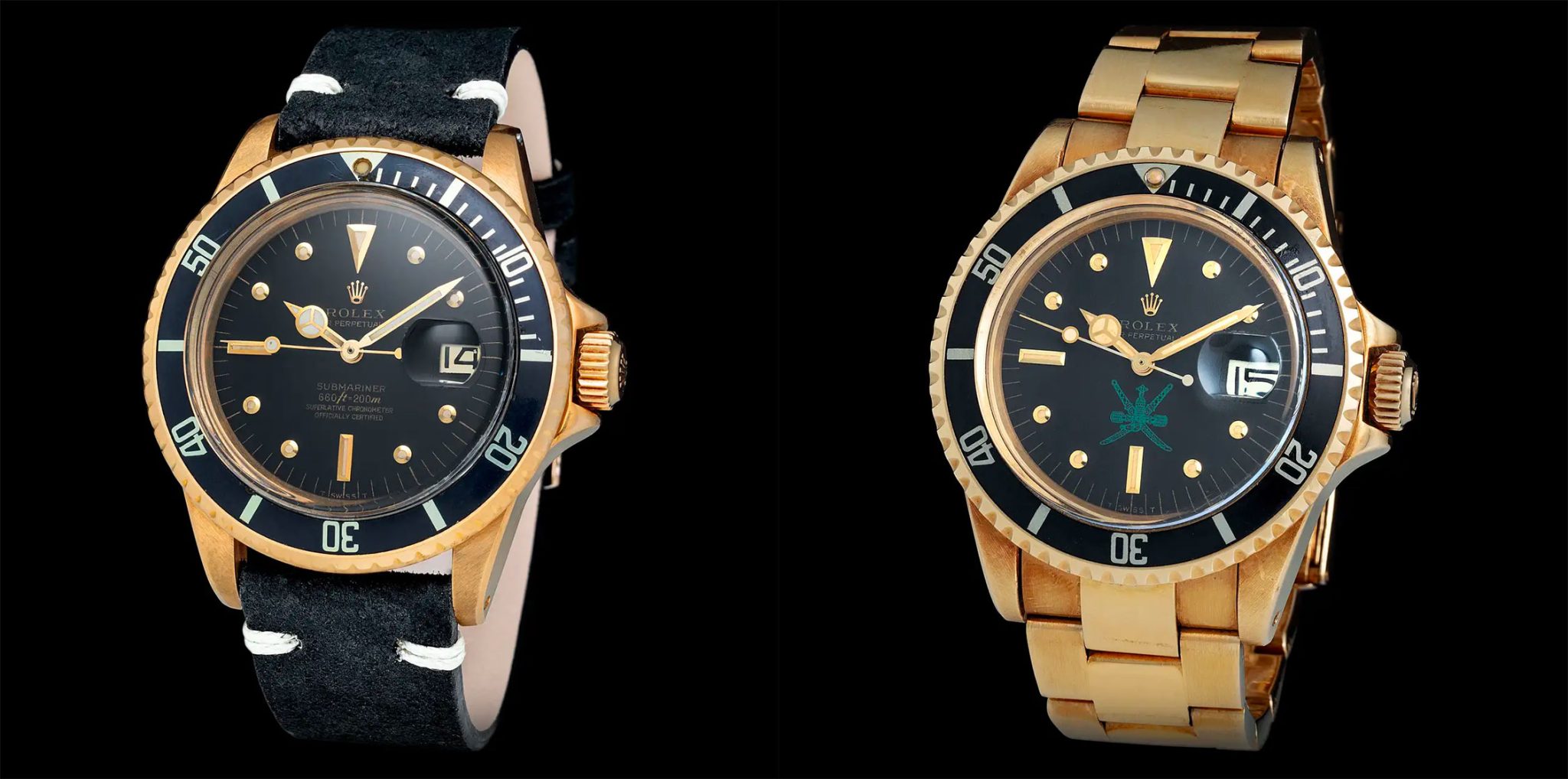 Rolex-Submariner-1680-Yellow-Gold-Lot-186-Rolex-Submariner-1680-Green-Khanjar-Logo-MLG-Auction-2023-April-Lot-223