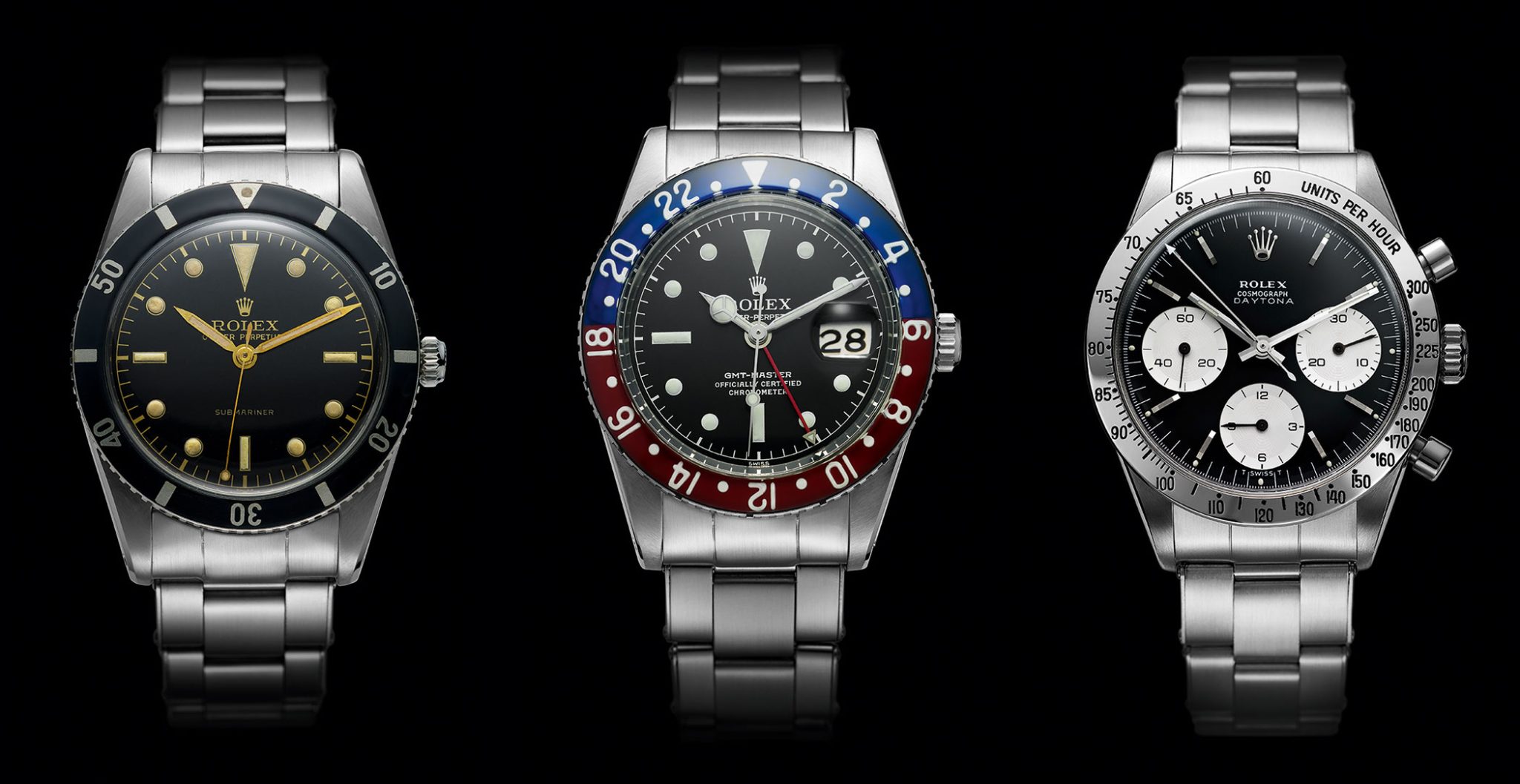 First-Rolex-Submariner-from-1953-GMT-Master-2-from-1955-and-Daytona-from-1963