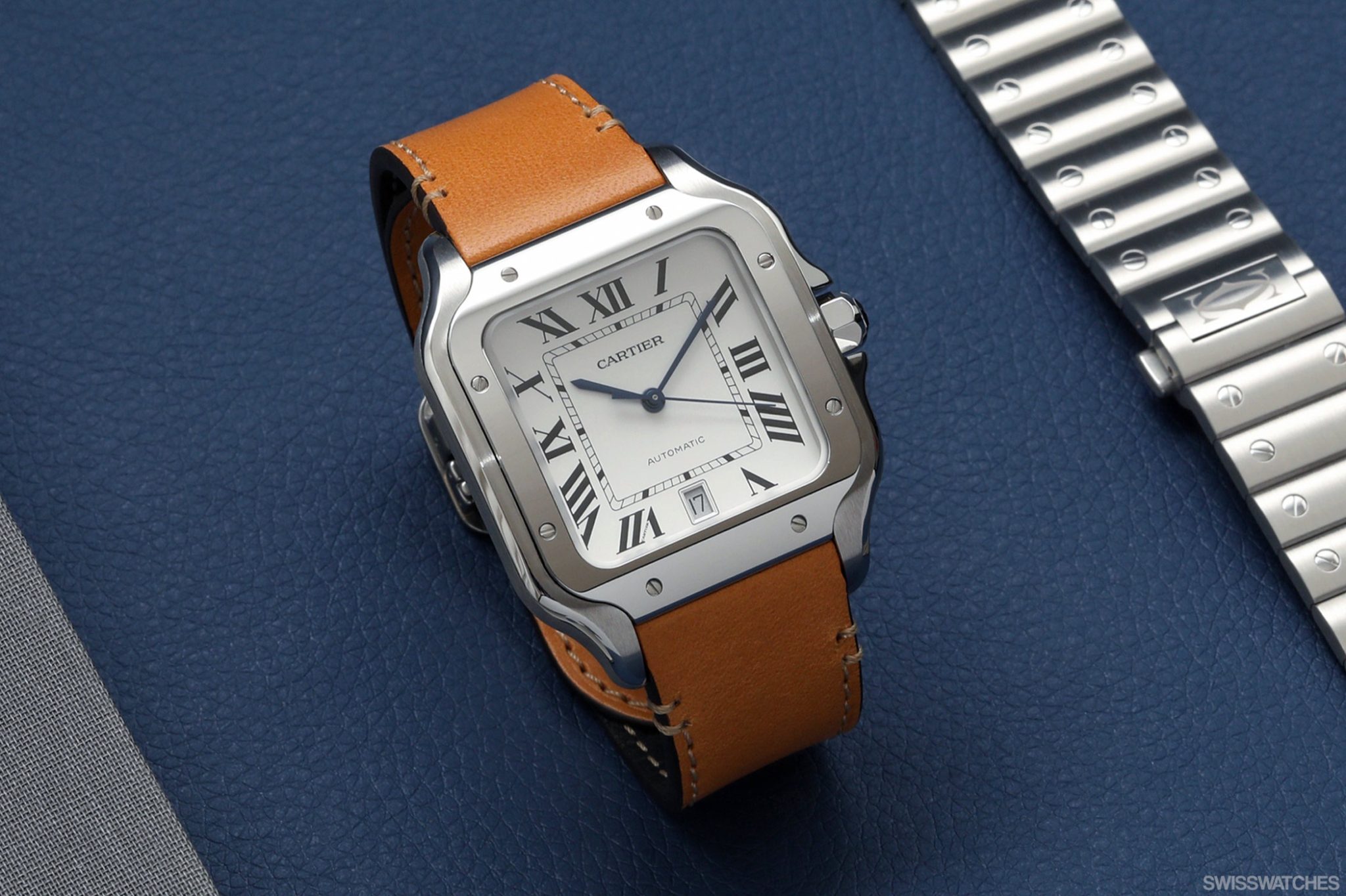 Cartier-Santos-Automatic-in-Steel-Leather-Strap-Brown-1