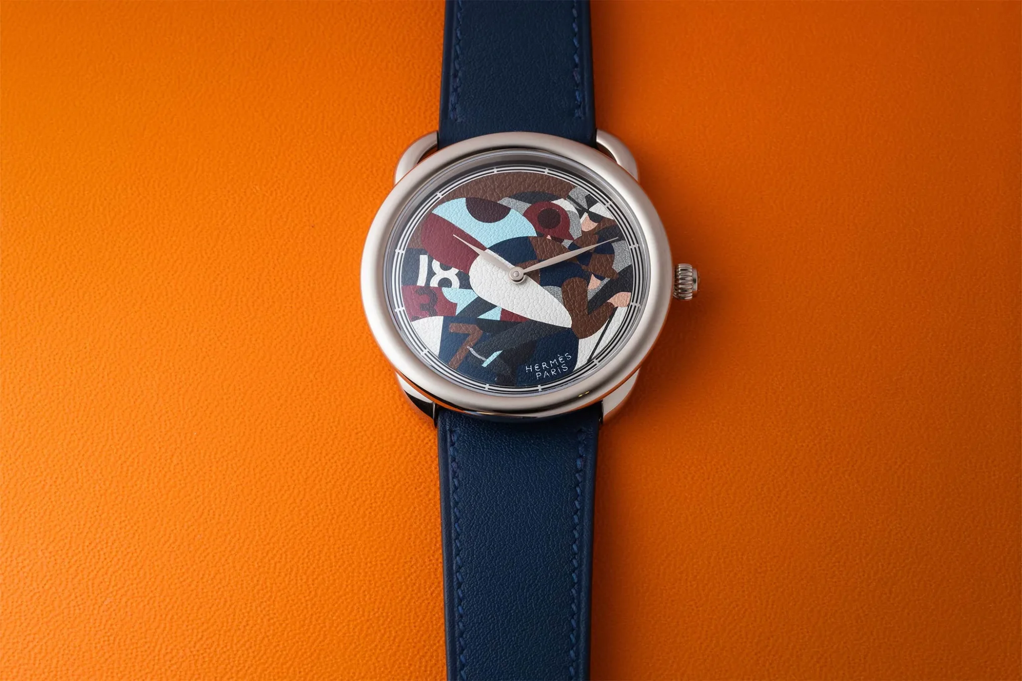 Hermès Watch Manufacture Leather Marquetry, featuring exquisite craftsmanship with luxurious leather marquetry design, showcasing fine artistry and Swiss precision in a sophisticated timepiece