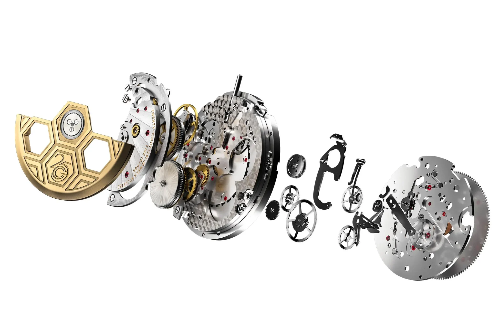 The movement structure of the Swiss Manufacture 4.0 Calibre Jumping Hours is shown.