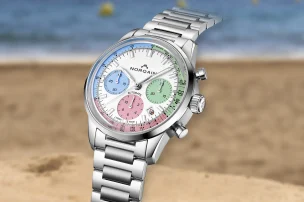 The Norqain Freedom 60 Chrono 40mm “Enjoy Life” Special Edition (Ref. N2201-19S01-C01-S01) showing the dial