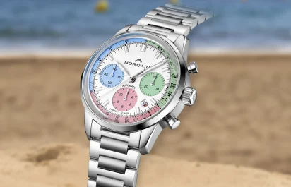 The Norqain Freedom 60 Chrono 40mm “Enjoy Life” Special Edition (Ref. N2201-19S01-C01-S01) showing the dial