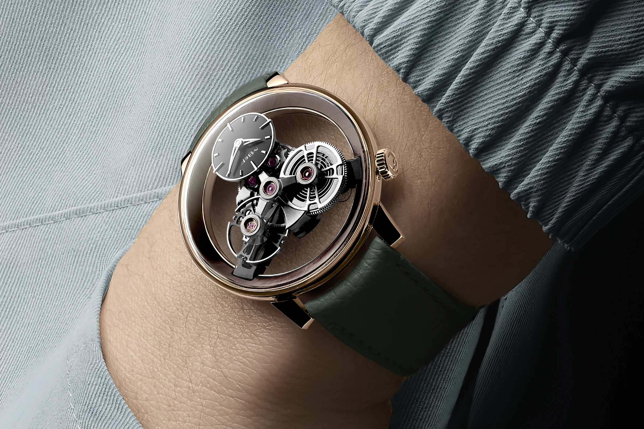 The MB&F Special Project SP One on the wrist.