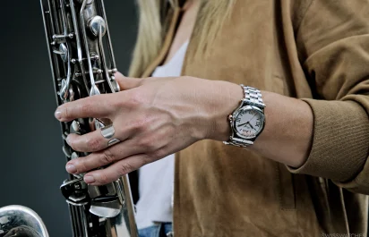The Wempe Signature Collection x Chopard Happy Sport on the wrist (seventh view).