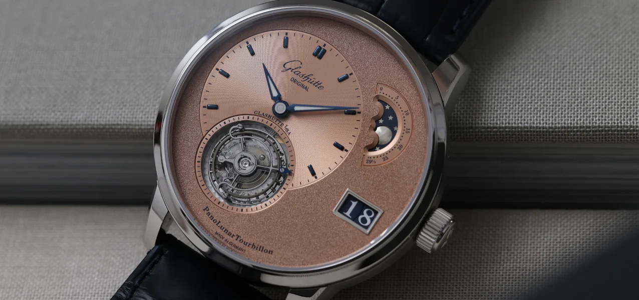 The frontal view of the Glashütte Original PanoLunarTourbillon, reference 1-93-03-01-03-61.