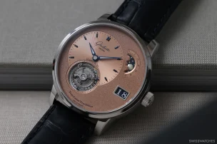 The frontal view of the Glashütte Original PanoLunarTourbillon, reference 1-93-03-01-03-61.
