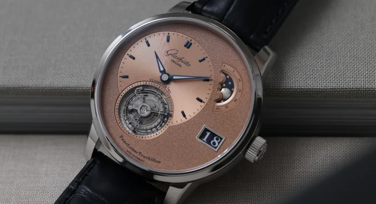 The frontal view of the Glashütte Original PanoLunarTourbillon, reference 1-93-03-01-03-61.