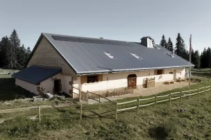 The Jaeger-LeCoultre Le Chalet in the vicinity of Vallée de Joux, frontal view.