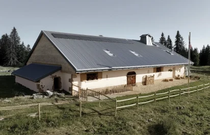 The Jaeger-LeCoultre Le Chalet in the vicinity of Vallée de Joux, frontal view.