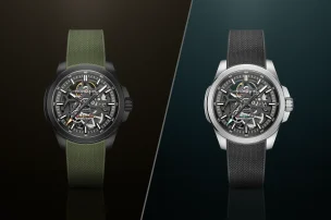 The frontal view of the Norqain Independence Skeleton 40 mm, reference N3008-07B01-G01-R01 and reference N3008-07S01-G01-R01 (second view).