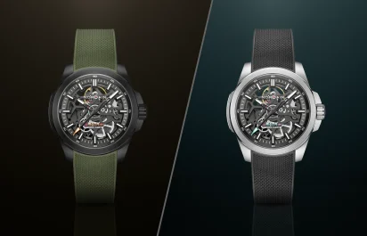 The frontal view of the Norqain Independence Skeleton 40 mm, reference N3008-07B01-G01-R01 and reference N3008-07S01-G01-R01 (second view).