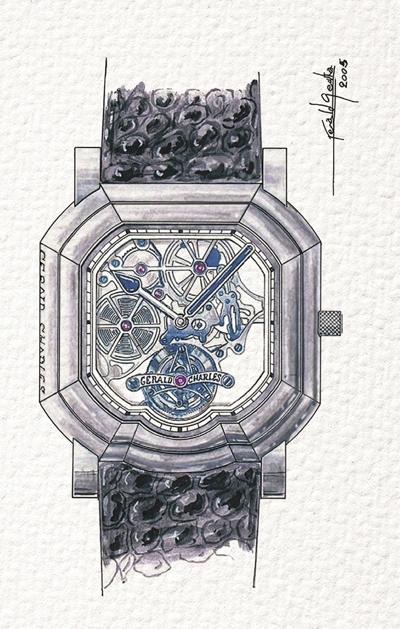 Sketch of the Gerald Charles Maestro GC35 Tourbillon, 2005 by Gérald Genta.
