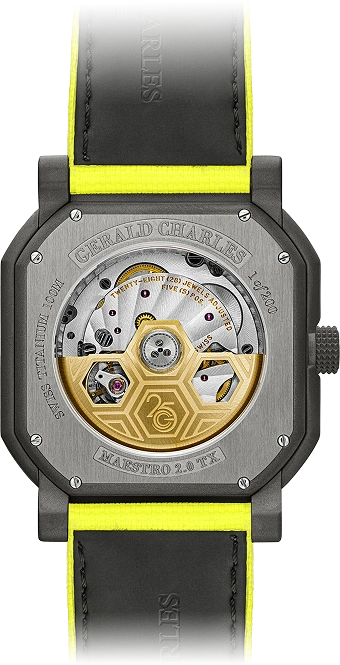 Caseback of the Gerald Charles Maestro GC Sport Tennis watch.