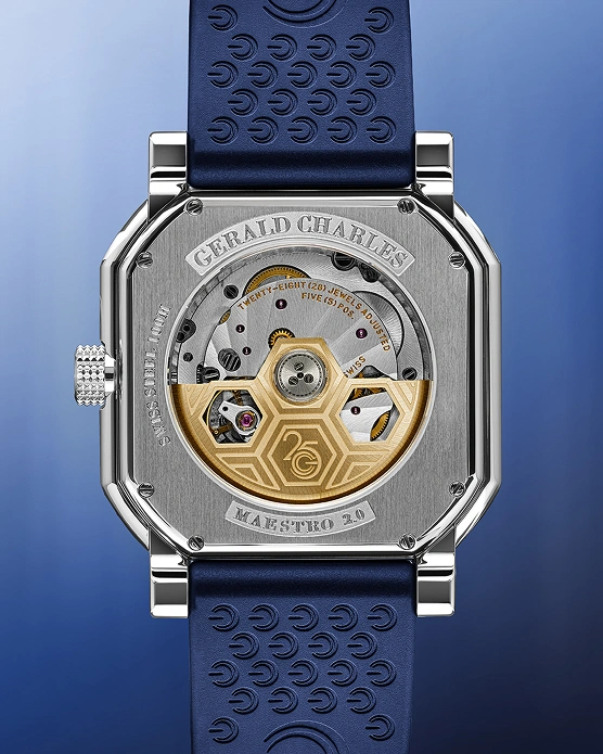 Caseback of the Gerald Charles Maestro 2.0 Ultra-Thin with lapis lazuli dial.