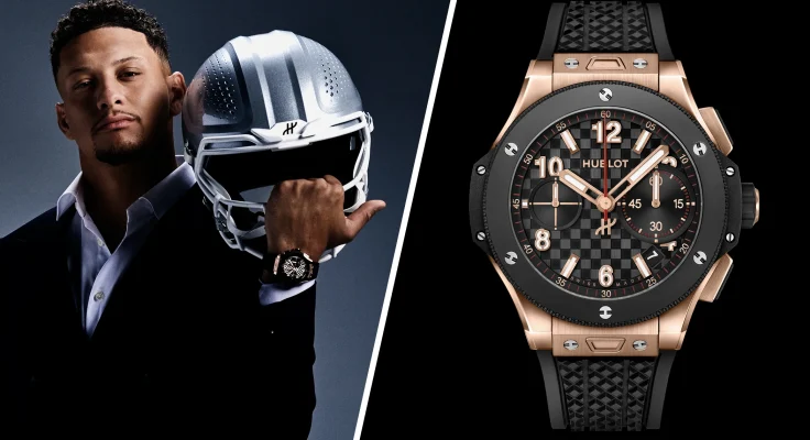 The American football player Patrick Mahomes joins Hublot as a global brand ambassador with the Big Bang Gold.
