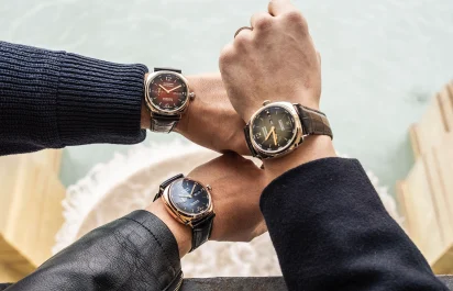 A wristshot of three wrists, including one wearing the Radiomir Annual Calendar Platinumtech during the Panerai Experience.