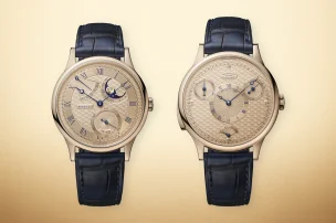 The Breguet Classique Phase de Lune 7235 and the Régulateur à Pivot Magnétique 7225 are shown from the front.