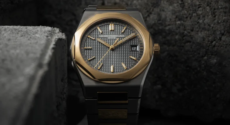 The Girard-Perregaux Laureato Fifty Ref. 81008-63-3412-1CM in a frontal view.