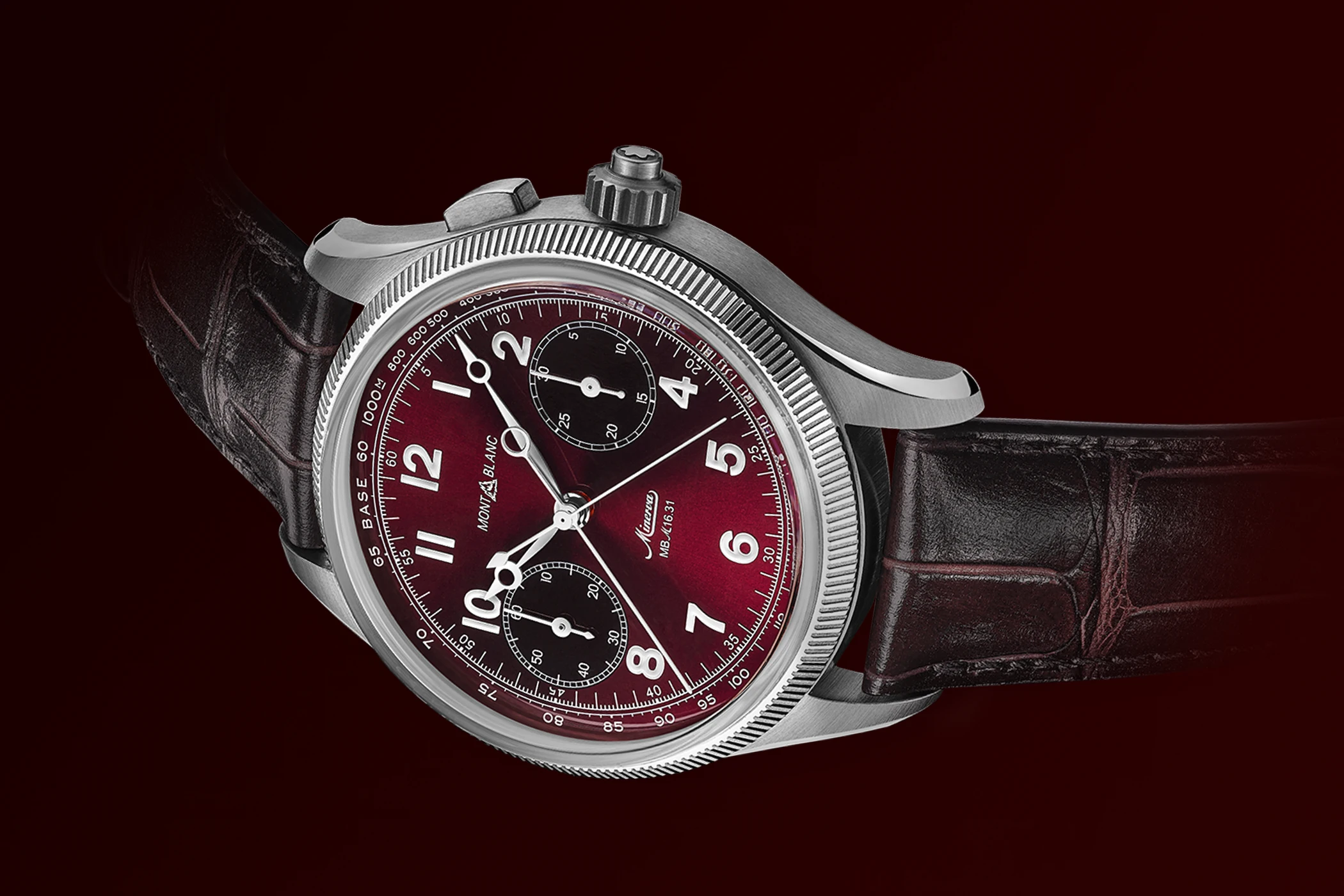 The crown of the Montblanc 1858 Split-Second Chronograph Limited Edition Ref. 134029.