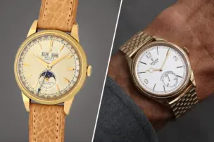 The Rolex Padellone Triple Calendar wristwatch next to the Rolex 1908.
