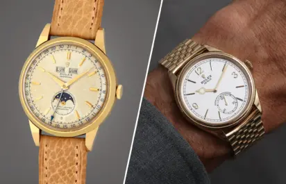 The Rolex Padellone Triple Calendar wristwatch next to the Rolex 1908.