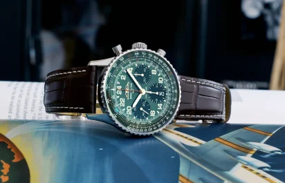 The dial of the Wempe Signature Collection x Breitling Navitimer B02 Chronograph 41 Cosmonaute AB0204A1L1P1.