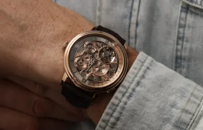 The Blancpain Grande Double Sonnerie Ref. 15GSQ in red gold on the wrist.