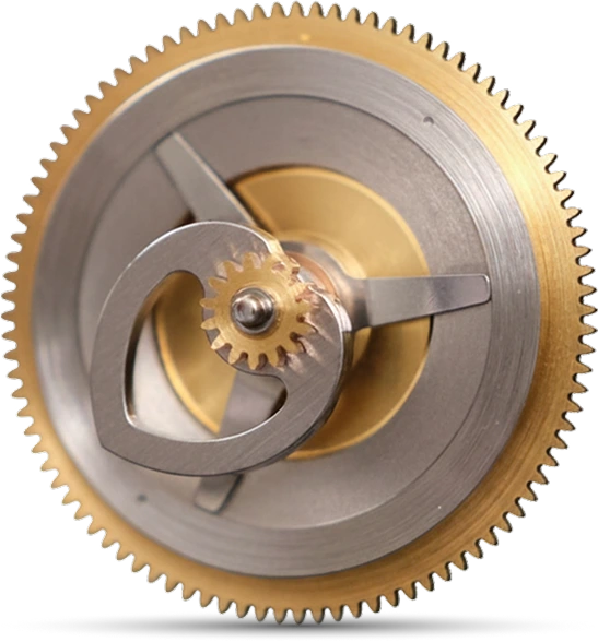 The tiny chronograph center wheel fulfills several functions. css Code kopieren