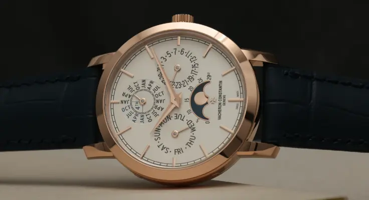Close-up of the dial of the Vacheron Constantin Traditionnelle Perpetual Calendar Ultra-Thin Ref. 4300T/000R-H107.