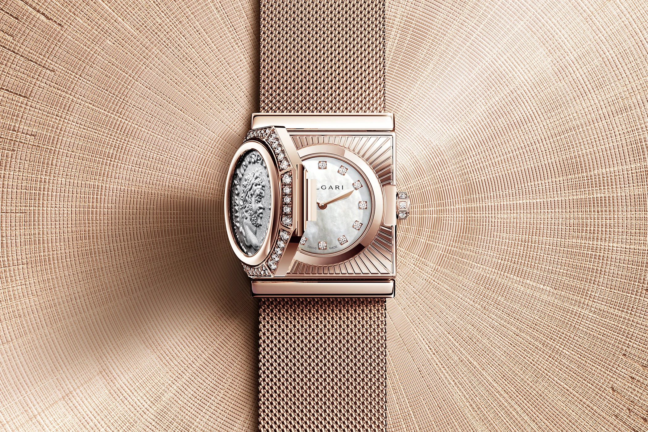 The Bulgari Maglia Milanese Monete Secret Watch Ref. 104328.