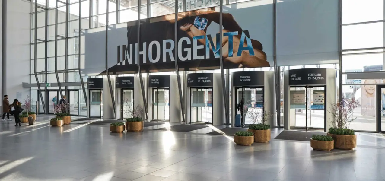 View of the entrance to the Munich Trade Fair Center during Inhorgenta