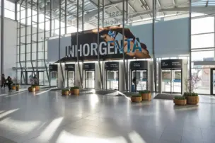 View of the entrance to the Munich Trade Fair Center during Inhorgenta